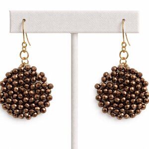 Bronze Faceted Bead Cluster Dangle Earrings | Gold Tone Hooks | Costume Jewelry